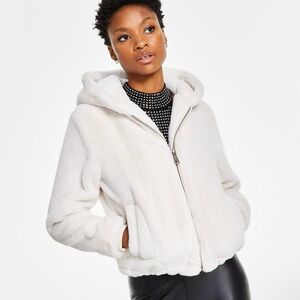 Guess Women’s Theoline Hooded Faux Fur Bomber Jacket